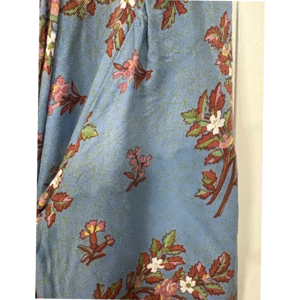 April Cornell Blue Floral Maxi Dress Ruffle Neck 3/4 Sleeve Cottagecore Small - Picture 8 of 8